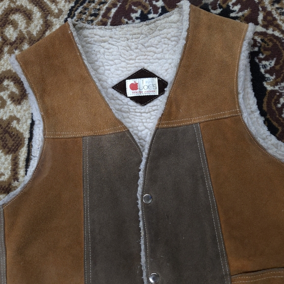 Vintage Western Leather Suede Vest 70s Faux Shearling 1970s Patchwork Distressed - Picture 11 of 16